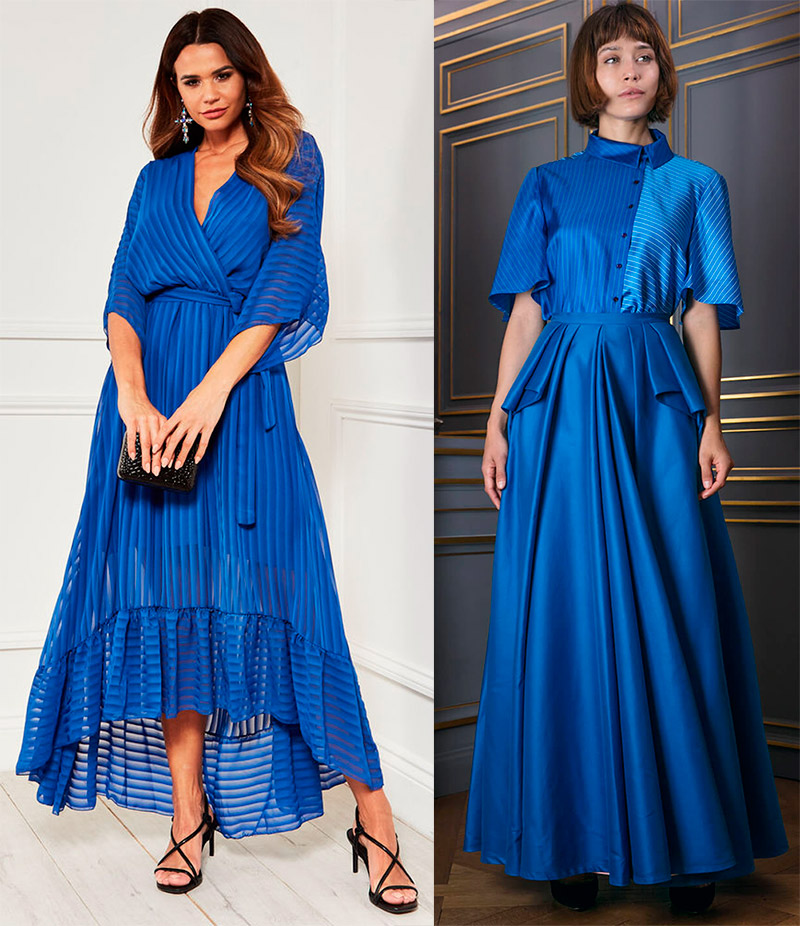 Floor-length dresses in blue