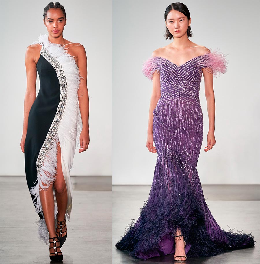 Evening dresses with feathers