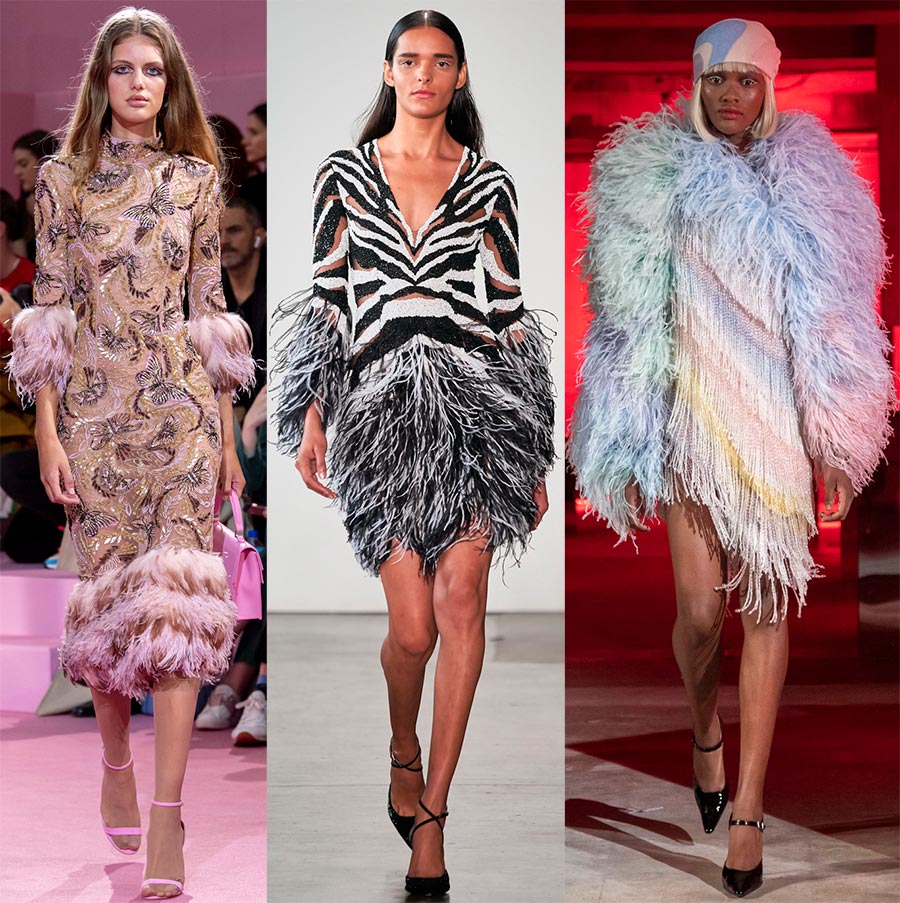 Evening dresses with feathers