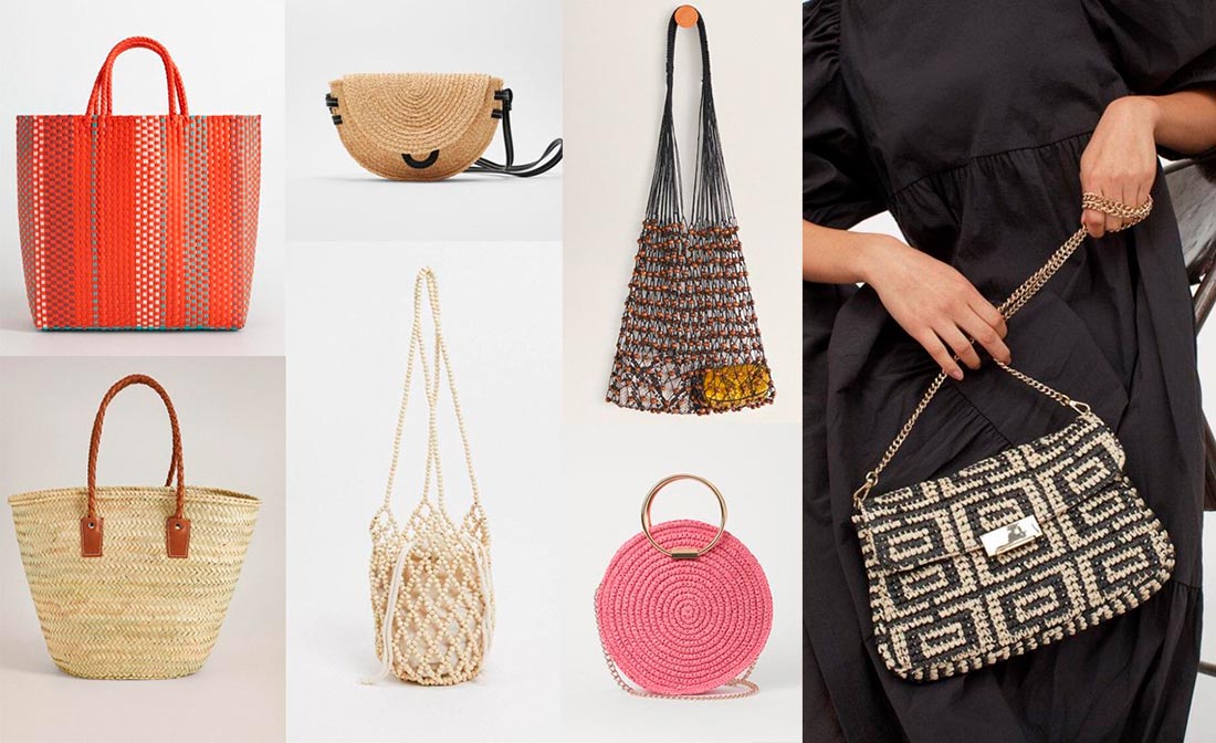 Wicker and knitted bags