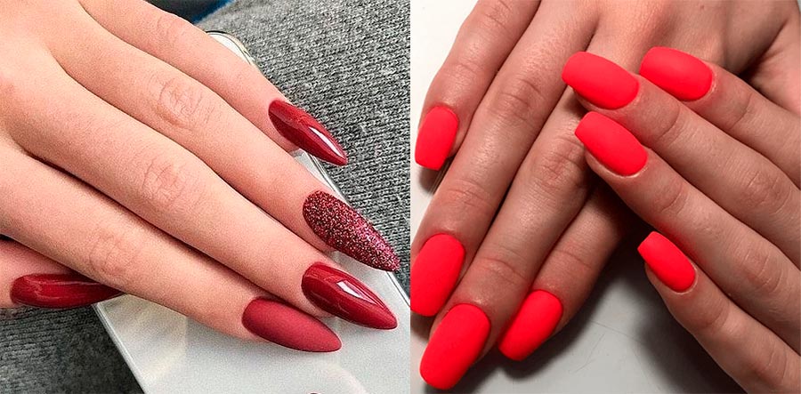 Shades of red in manicure