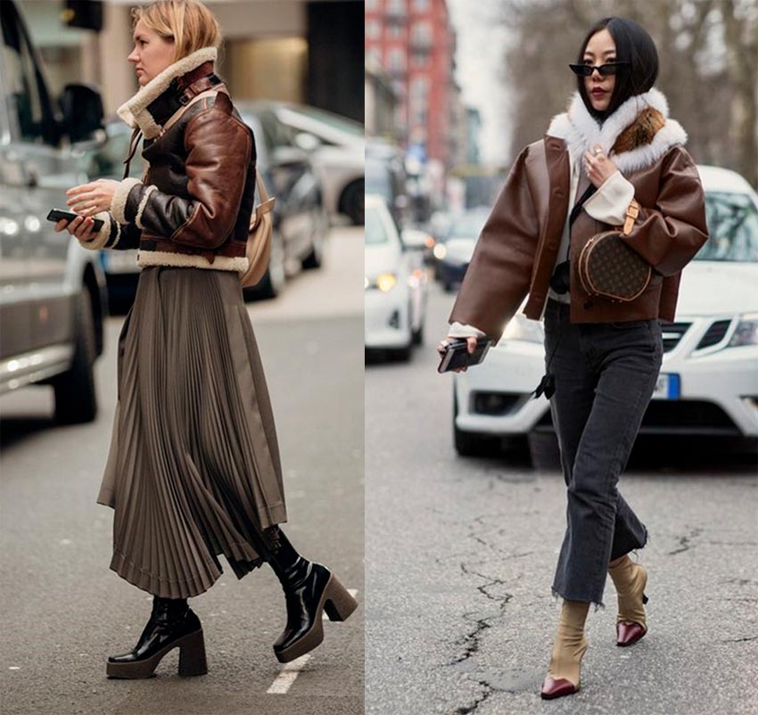 Fashionable brown sheepskin coats