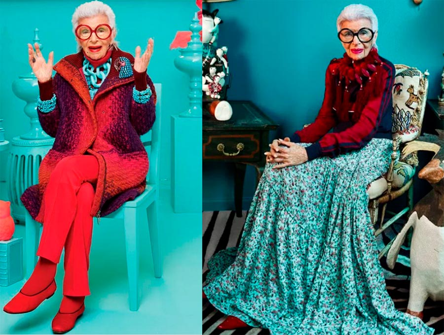 Iris Apfel's clothing style