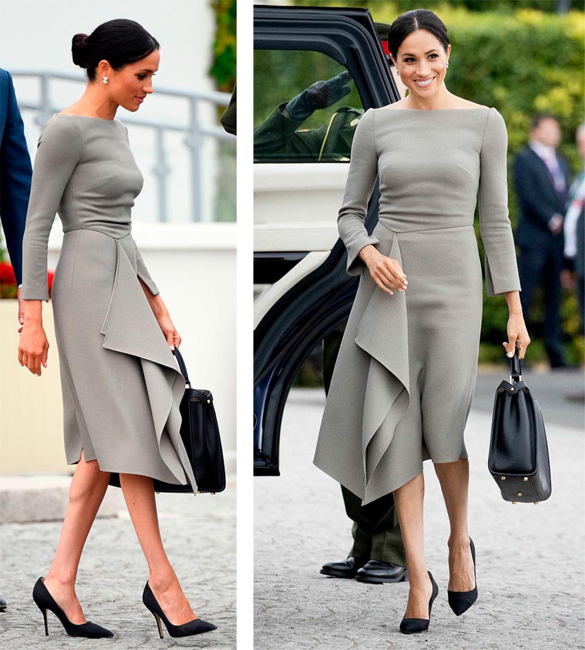 Meghan Markle in a gray dress